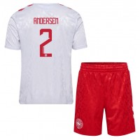 Camiseta Dinamarca Joachim Andersen #2 Segunda Equipación Replica Eurocopa 2024 para niños mangas cortas (+ Pantalones cortos)